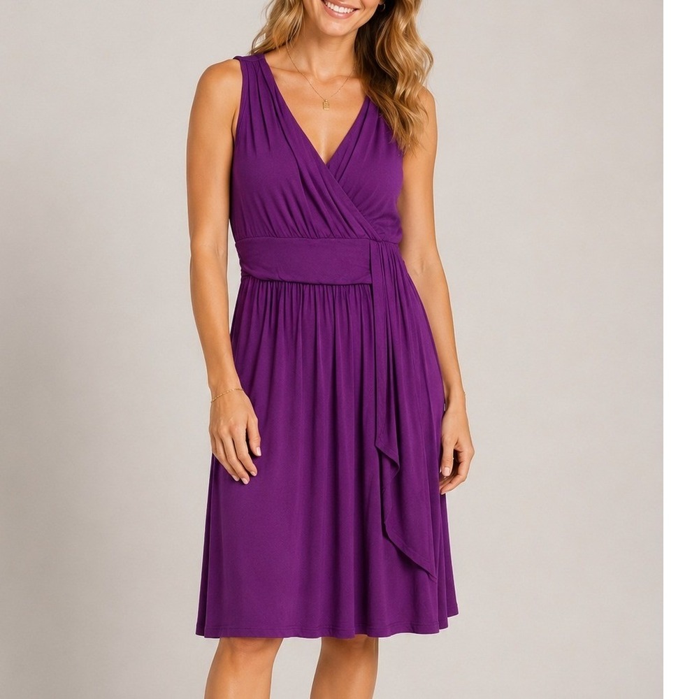 SOMA Surplice V-Neck Draped Pleated‎ Mini Dress  Henna Plum Sz S NWT